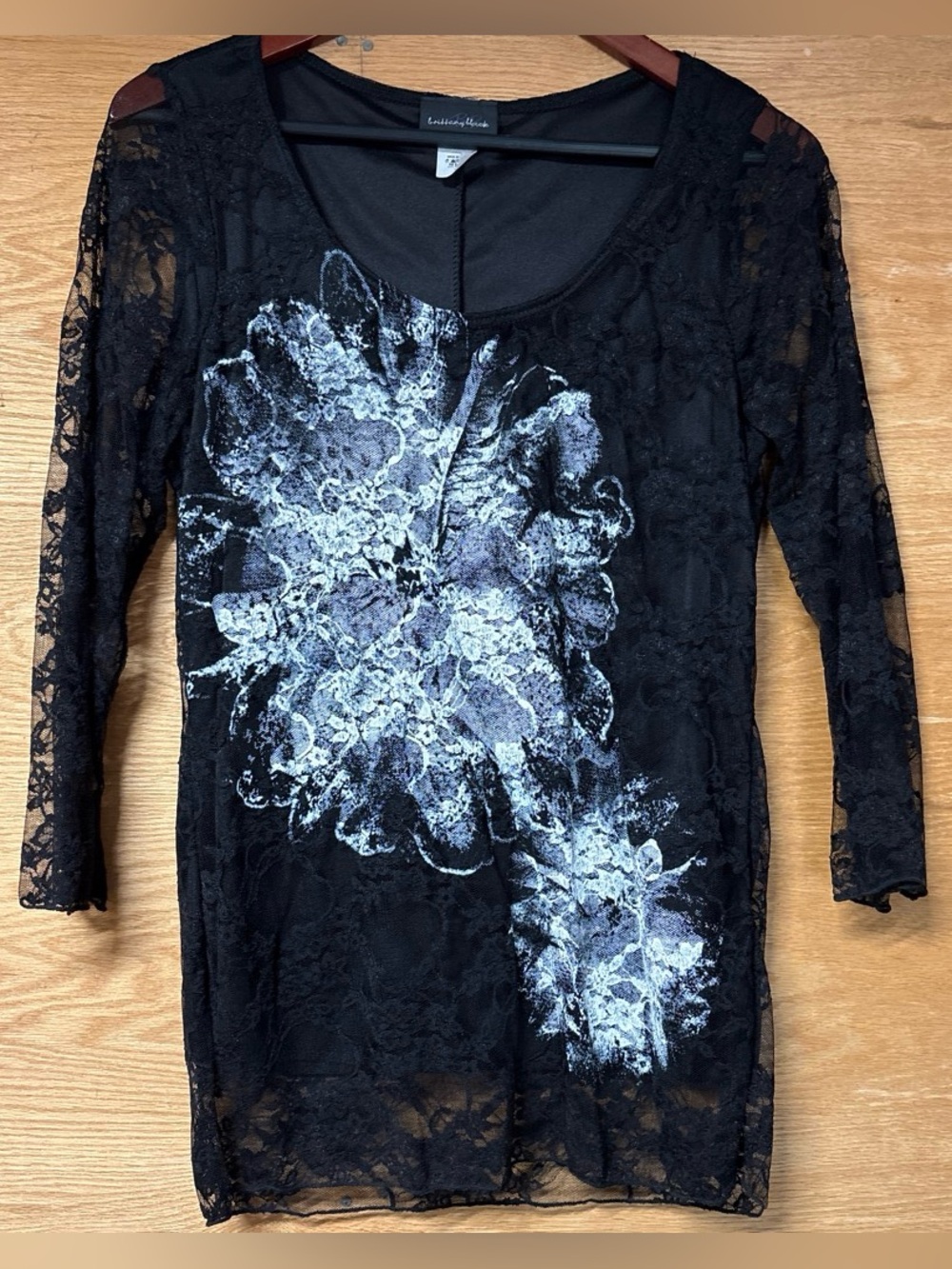 Brittany Black Black Lace Tunic with White Floral Print